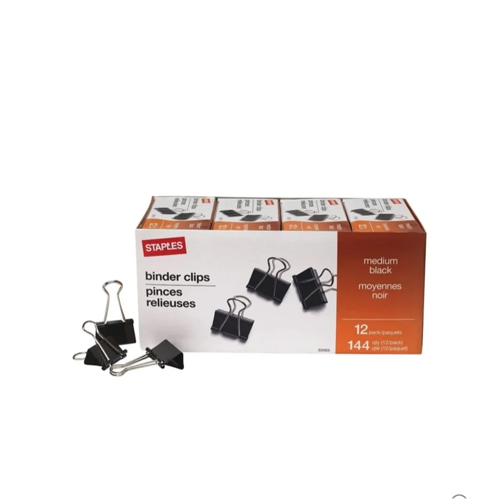 Staples Black Binder Clips - Medium Size